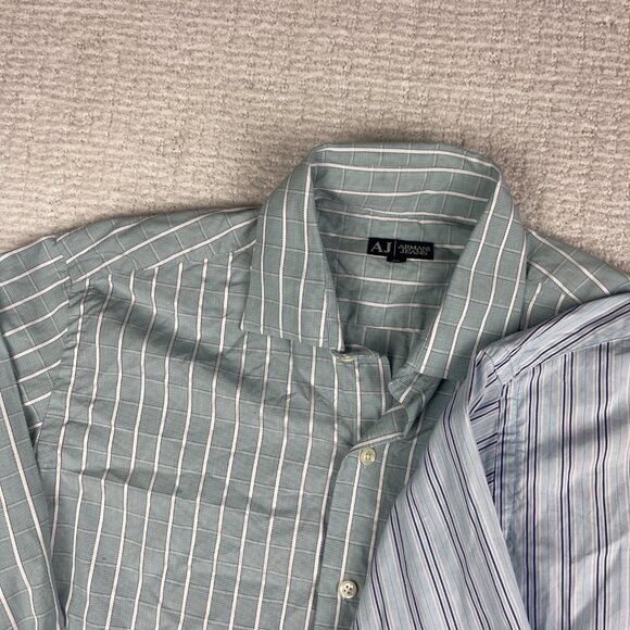 Lot of x2 Vintage Giorgio Armani Jeans Shirt Mens M Blue Plaid / Lined Read* - Picture 3 of 15